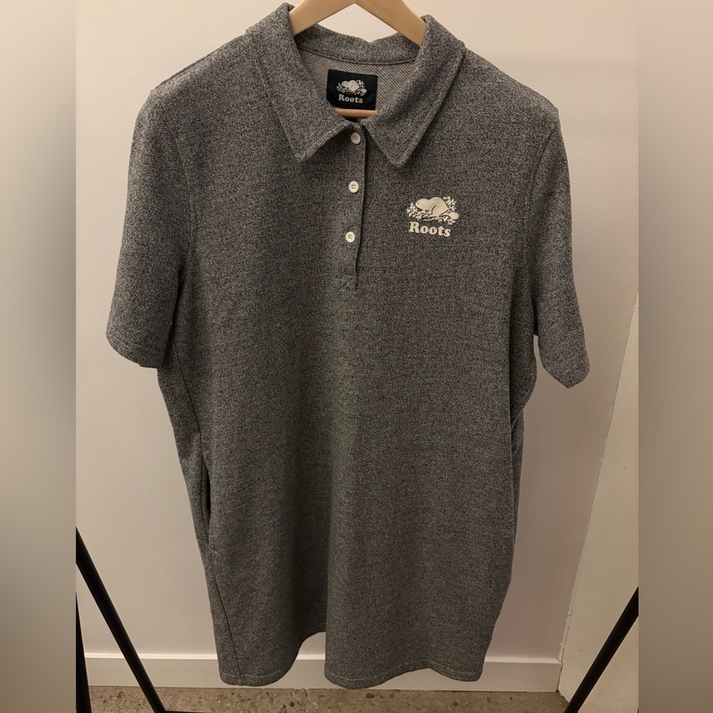 Roots Canada Collared Polo Shirt Dress French Terry Classic Salt & Pepper XL